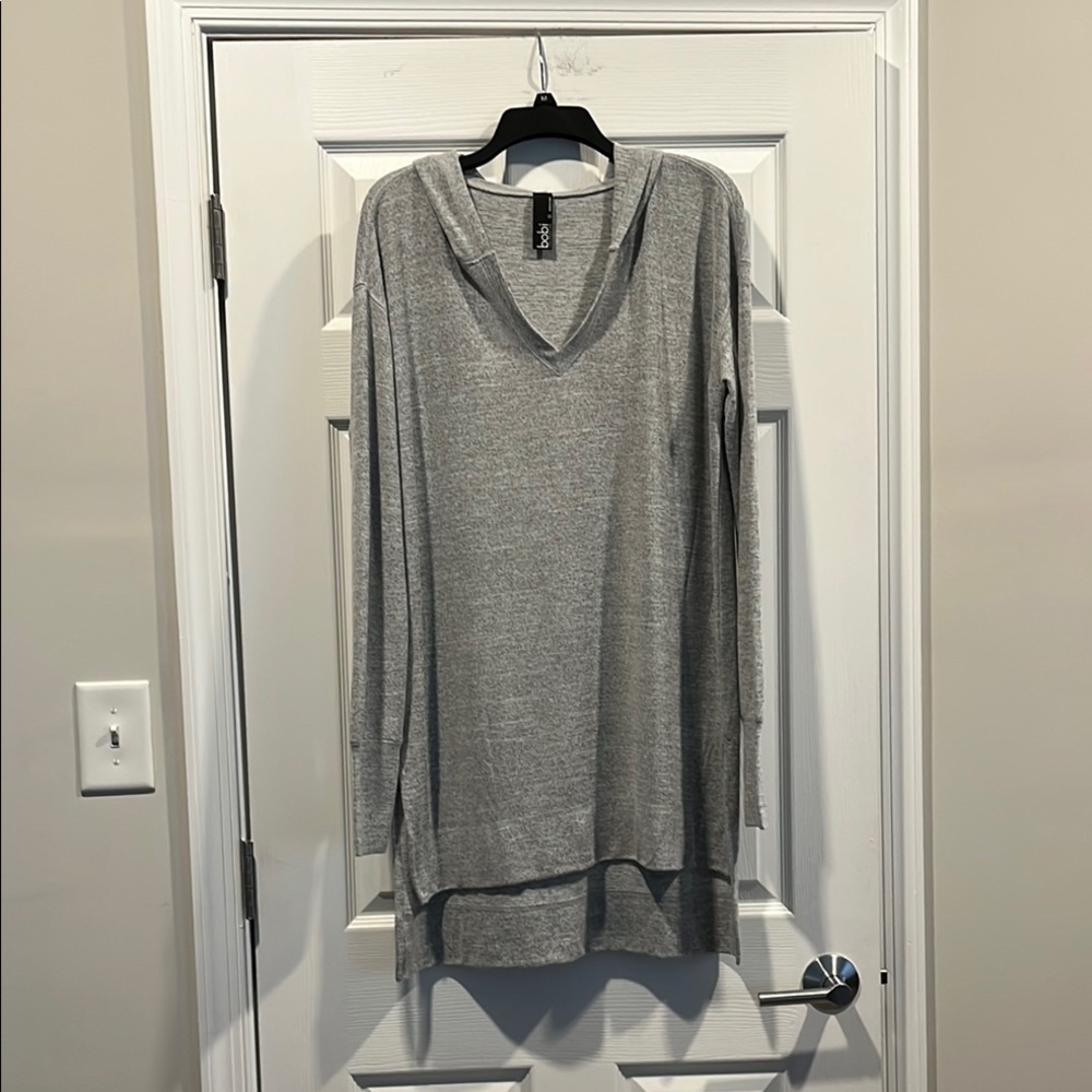 Bobi Heather Gray‎ V-Neck Hoodie Sweater with Relaxed Fit Size L